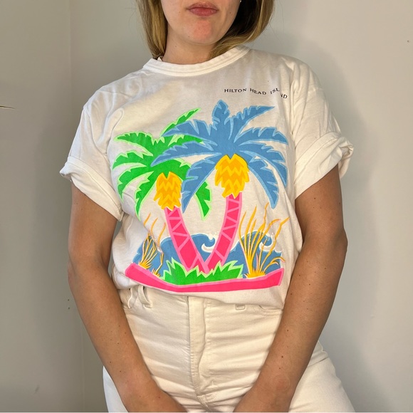 Vintage Hilton Head Island Neon Palm Tree Tee - Picture 11 of 12